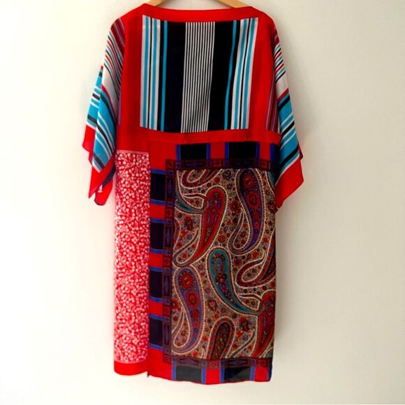 Christine Chaney Scarf Dress Red Patchwork Silk Size Medium Boho Art to Wear - Picture 3 of 8